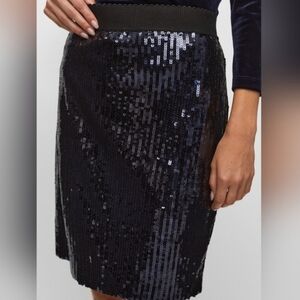 ♥️HP♥NWT Sequin Plus Size 14 Dark Blue Pull-On Pensil Dressy Party Holiday Skirt